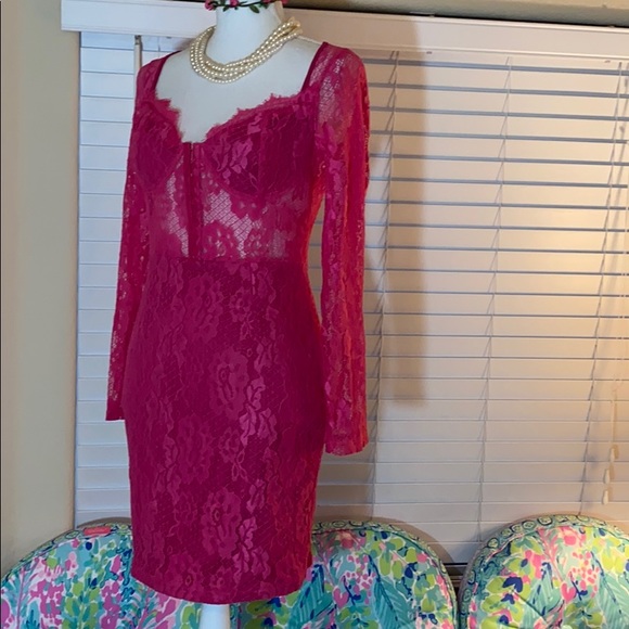 NaaNaa Dresses & Skirts - Bustier Lace Mini Dress | Large | Hook-Eye Corset, Magenta, Floral Lace